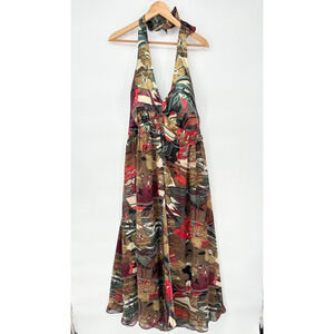 Signature By Robbie Bee Floral Halter Maxi Dress Size 24W Tropical Beaded Cruise